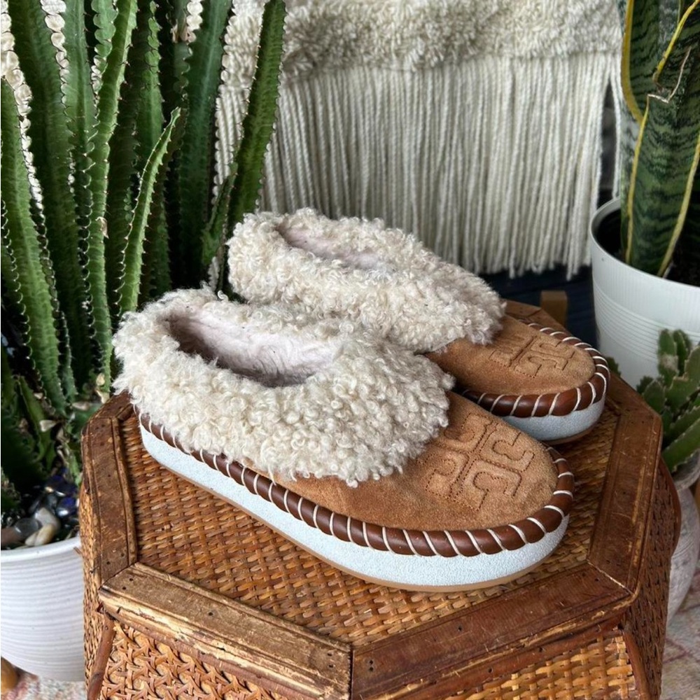 Tory Burch Tan and Cream Moccasins